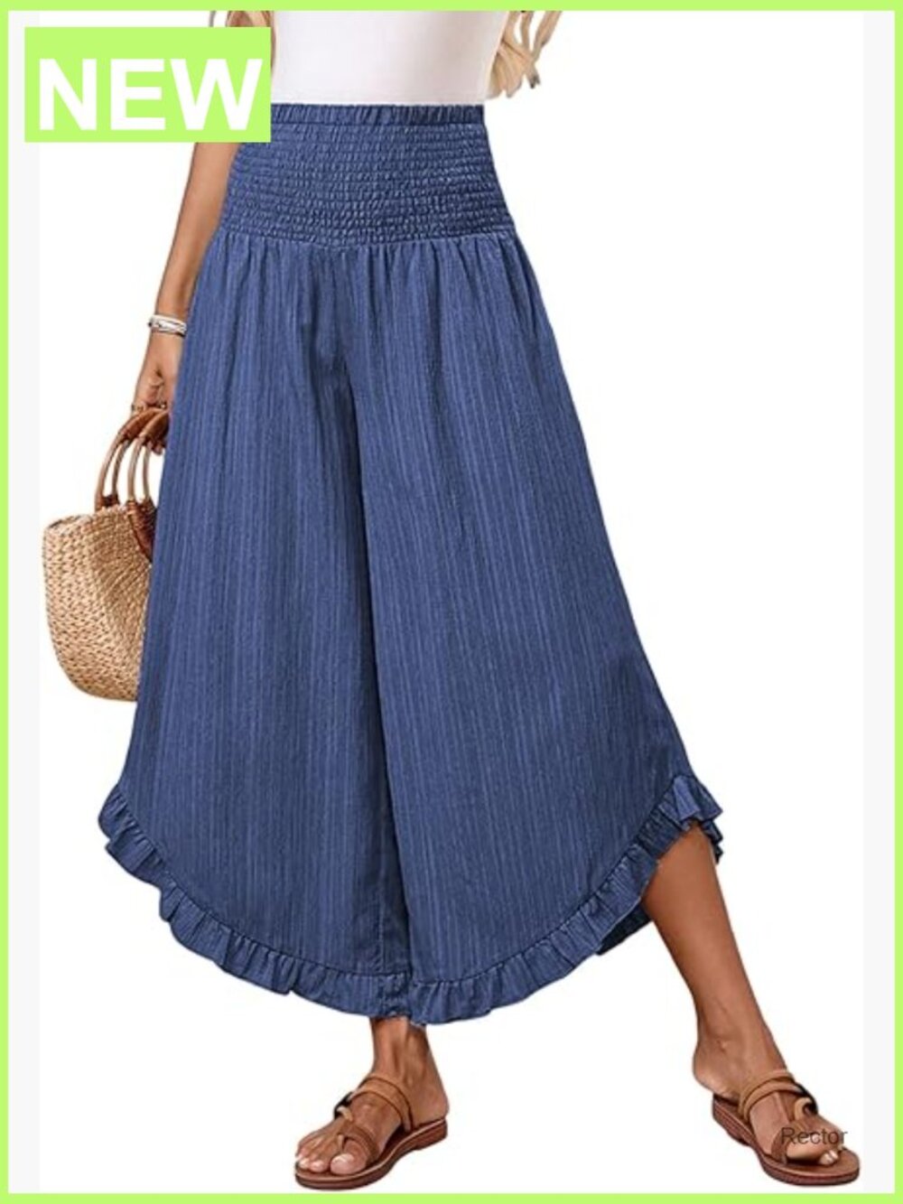Wide Leg Palazzo Pants High Waist Smocked Flowy Boho Trousers